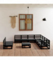 vidaXL 10 Piece Garden Lounge Set Black Solid Pinewood
