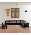 vidaXL 10 Piece Garden Lounge Set Black Solid Pinewood