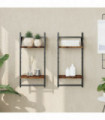vidaXL 2-Tier Wall Shelves with Bars 2 pcs Smoked Oak 30x25x65 cm