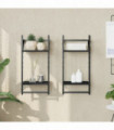 vidaXL 2-Tier Wall Shelves with Bars 2 pcs Black 30x25x65 cm