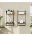 vidaXL 2-Tier Wall Shelves with Bars 2 pcs Brown Oak 30x25x65 cm