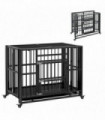 PawHut 37" Foldable Heavy Duty Dog Crate with Locks, Removable Tray, Wheels