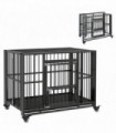 PawHut 43" Foldable Heavy Duty Dog Crate with Locks, Removable Tray, Wheels