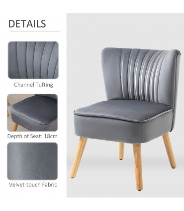 HOMCOM Velvet Accent Chair Occasional Tub Chair for Living Room Bedroom Grey