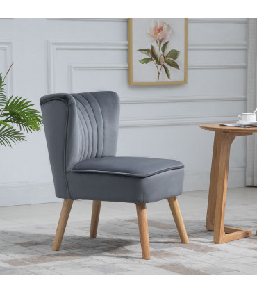 HOMCOM Velvet Accent Chair Occasional Tub Chair for Living Room Bedroom Grey