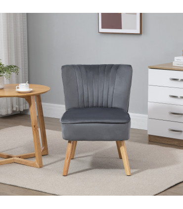 HOMCOM Velvet Accent Chair Occasional Tub Chair for Living Room Bedroom Grey