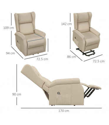 HOMCOM Power Lift Chair for the Elderly Fabric Recliner Armchair w/ Remote Beige