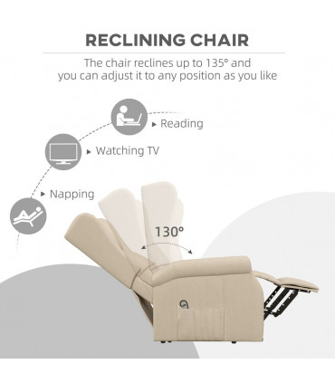 HOMCOM Power Lift Chair for the Elderly Fabric Recliner Armchair w/ Remote Beige