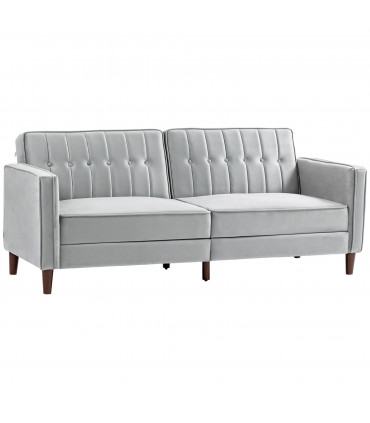 HOMCOM Convertible Sofa Futon Velvet-Touch Tufted Couch Sofa Bed Split Back Grey