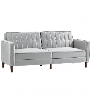 HOMCOM Convertible Sofa Futon Velvet-Touch Tufted Couch Sofa Bed Split Back Grey