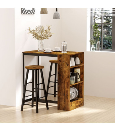 HOMCOM 3 Pieces Bar Table Set Height Table 2 Stools w/ Storage Shelf, Footrest