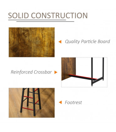 HOMCOM 3 Pieces Bar Table Set Height Table 2 Stools w/ Storage Shelf, Footrest