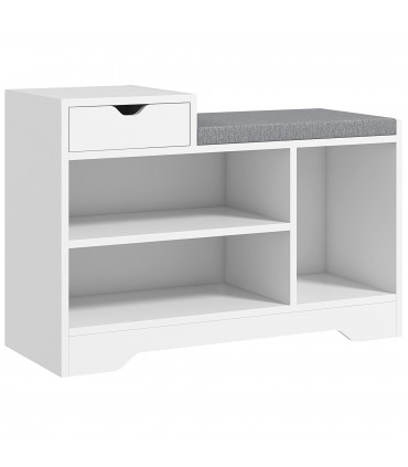 HOMCOM Upholstered Entryway Shoe Bench with Storage Drawer Open Shelf White