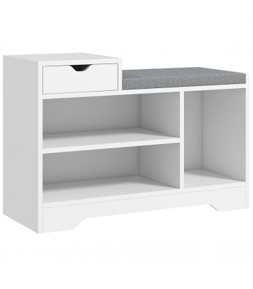 HOMCOM Upholstered Entryway Shoe Bench with Storage Drawer Open Shelf White