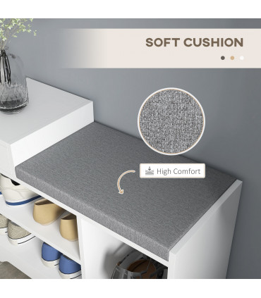 HOMCOM Upholstered Entryway Shoe Bench with Storage Drawer Open Shelf White