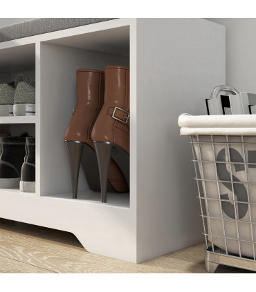 HOMCOM Upholstered Entryway Shoe Bench with Storage Drawer Open Shelf White