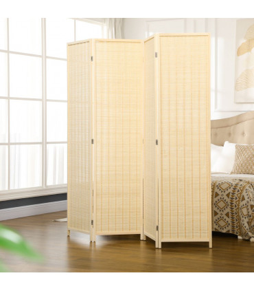 HOMCOM 4 Panel Folding Room Divider 170cm Wall Privacy Screen Protector Natural