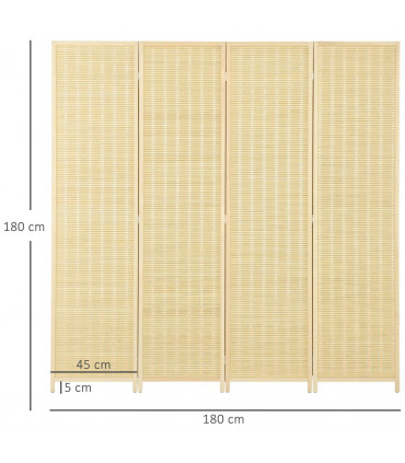 HOMCOM 4 Panel Folding Room Divider 170cm Wall Privacy Screen Protector Natural