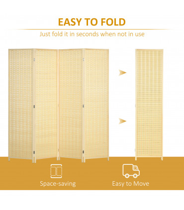 HOMCOM 4 Panel Folding Room Divider 170cm Wall Privacy Screen Protector Natural