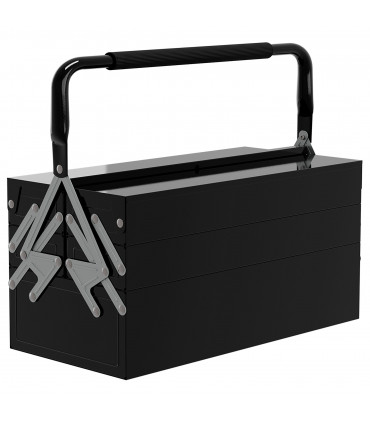 DURHAND 3 Tier Metal Toolbox with 5 Tray Carry Handle 45cmx22.5cmx34.5cm Black