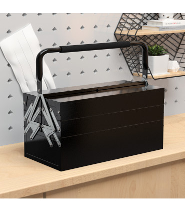 DURHAND 3 Tier Metal Toolbox with 5 Tray Carry Handle 45cmx22.5cmx34.5cm Black