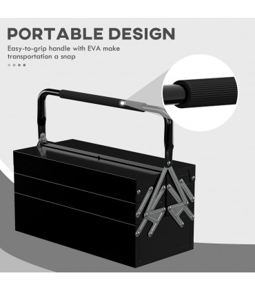 DURHAND 3 Tier Metal Toolbox with 5 Tray Carry Handle 45cmx22.5cmx34.5cm Black