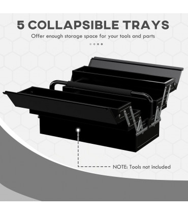 DURHAND 3 Tier Metal Toolbox with 5 Tray Carry Handle 45cmx22.5cmx34.5cm Black