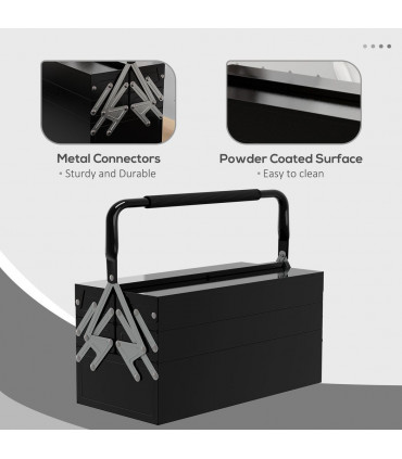 DURHAND 3 Tier Metal Toolbox with 5 Tray Carry Handle 45cmx22.5cmx34.5cm Black