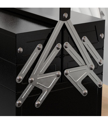 DURHAND 3 Tier Metal Toolbox with 5 Tray Carry Handle 45cmx22.5cmx34.5cm Black