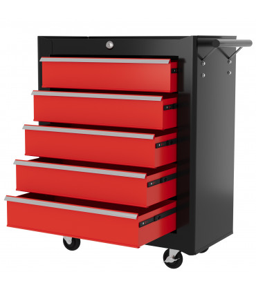 HOMCOM 5-Drawer Tool Chest Steel Lockable Tool Storage Cabinet w/ Wheels Red