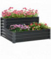 Outsunny 2 Tier Galvanised Raised Garden Bed Planter Box Open Bottom Dark Grey