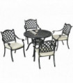 Outsunny 4 Seater Outdoor Dining Set with Cushions Parasol Hole Cast Aluminium