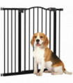 PawHut 74-94cm Adjustable Metal Pet Gate Safety Barrier w/ Auto-Close Door Black