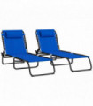 Outsunny 2 Pcs Folding Beach Chair Chaise Lounge 4 Adjustable Positions, Blue