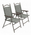 Outsunny Folding Chairs Set with Armrest, Breathable Mesh Fabric Seat, Dark Grey