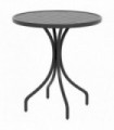 Outsunny Round Garden Table Outdoor Side Table with Steel Frame Slat Top Black