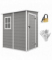 Outsunny Lean to Garden Shed 4'x5' Plastic Tool Storage House w/ Lockable Door