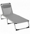 Outsunny Folding Outdoor Reclining Sun Lounger Chair Aluminium Frame Light Grey