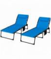 Outsunny Foldable Sun Lounger Set, 2 Pieces Sun Lounger w/ Padded Seat Blue