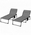 Outsunny Foldable Sun Lounger Set, 2 Pieces Sun Lounger w/ Padded Seat Grey