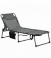 Outsunny Folding Sun Lounge w/ Reclining Back, Sun Lounge w/ Reading Hole, Grey