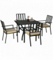 Outsunny Garden Dining Set w/ 4 Stackable Cushioned Chairs and Metal Top Table