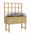 Outsunny Wood Raised Planter w/ Trellis Drain Holes Elevated Garden Bed Natural