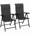 Outsunny Set of 2 Outdoor Rattan Folding Chair Set w/ Adjustable Backrest Grey