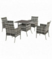 Outsunny 4 Seater Rattan Garden Furniture Set w/ Tempered Glass Tabletop - Grey