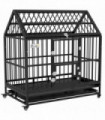 PawHut 48" Heavy Duty Dog Crate on Wheels w/ Removable Tray, Openable Top