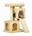 PawHut Cat Rest & Play Activity Tree w/ 2 House Scratching Post Cream White