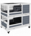 PawHut Double Deckers Indoor Rabbit Hutch w/ Feeding Trough, Slide-Out Trays