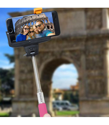 Aquarius Bluetooth Built-In Remote Camera Controls Expandable Selfie Stick, Pink