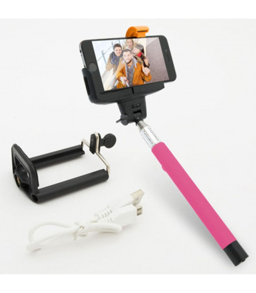 Aquarius Bluetooth Built-In Remote Camera Controls Expandable Selfie Stick, Pink